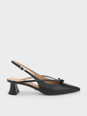Pumps Charles & Keith Piele Bow Cu Bretele Slingback Negrii | 795KWOVUI