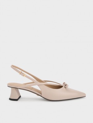Pumps Charles & Keith Piele Bow Cu Bretele Slingback Bej | 536FWZGES