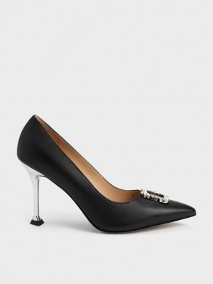 Pumps Charles & Keith Piele Gem-Embellished Negrii | 897SHLCON