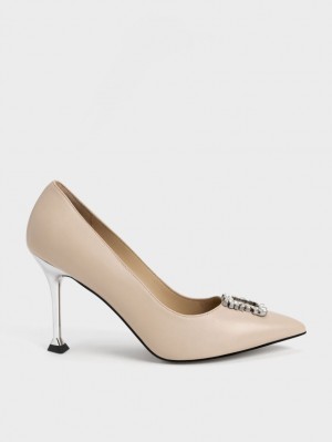 Pumps Charles & Keith Piele Gem-Embellished Bej | 897LTDCIW