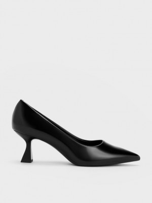 Pumps Charles & Keith Pointed-Bombeu Flare Heel Negrii | 186ZAINQP