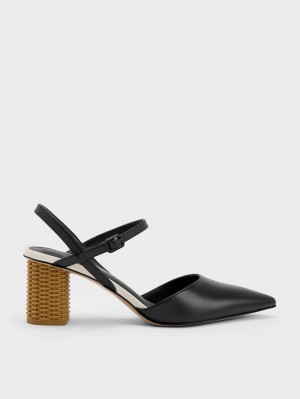Pumps Charles & Keith Rattan Block Heel Negrii | 328LMYRJI