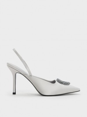 Pumps Charles & Keith Recycled Polyester Beaded Circle Slingback Argintii | 019BKICEU