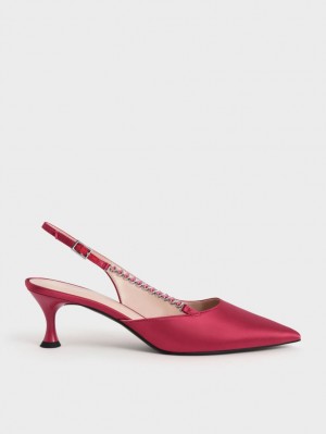 Pumps Charles & Keith Recycled Polyester Gem-Curea Slingback Rosii | 468GMPHWJ