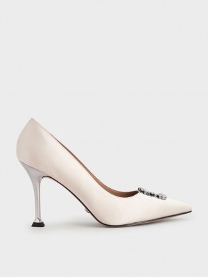 Pumps Charles & Keith Satin Gem-Embellished Albi | 695HBFKVU