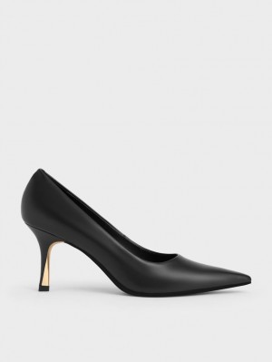Pumps Charles & Keith Sculptural Heel Pointed-Bombeu Negrii | 580IDLMZO