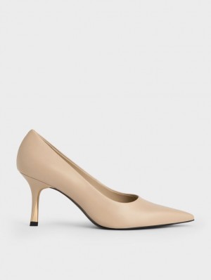 Pumps Charles & Keith Sculptural Heel Pointed-Bombeu Bej | 035NMZGLR