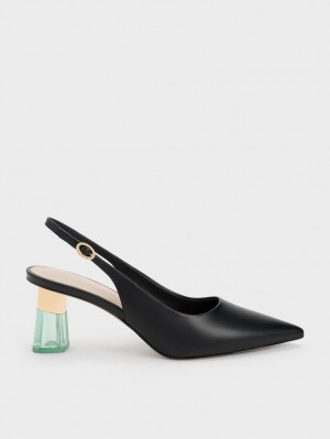 Pumps Charles & Keith See-Through Trapeze Heel Slingback Negrii | 490VPIAGS