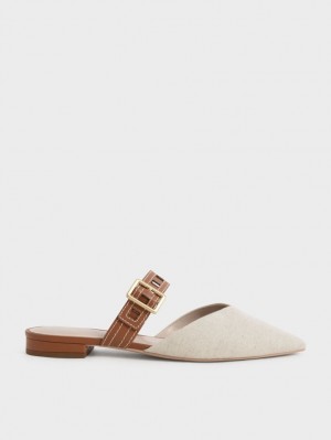 Pumps Charles & Keith Sepphe Cut-Out Curea Plati Mule Albi | 341QIEGSZ