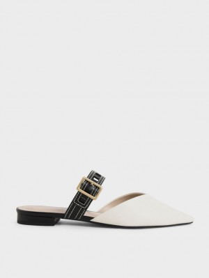 Pumps Charles & Keith Sepphe Cut-Out Curea Plati Mule Albi | 518ZQYUMC