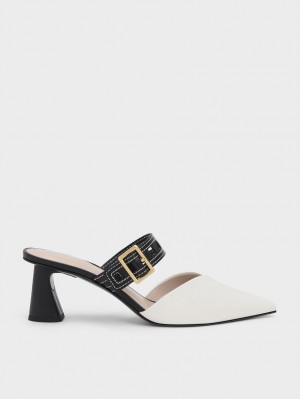Pumps Charles & Keith Sepphe Cut-Out Curea Toc Mule Albi | 468HMSKZN
