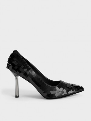 Pumps Charles & Keith Sequinned Stiletto Heel Negrii | 609FUBOMA