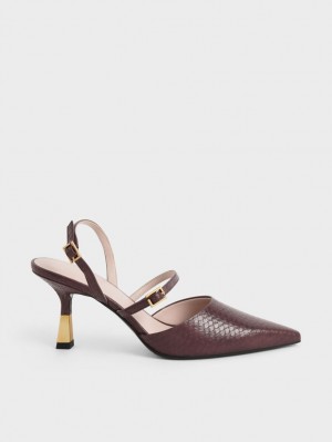 Pumps Charles & Keith Snake-Print Double Curea Slingback Maro | 531CIFQBG