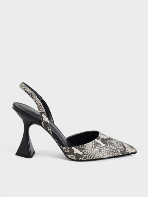 Pumps Charles & Keith Snake-Print Slingback Bej | 039HWKYED