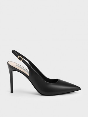 Pumps Charles & Keith Stiletto Heel Slingback Negrii | 287OHSMRQ