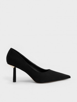 Pumps Charles & Keith Textured Pointed-Bombeu Cylindrical Heel Negrii | 025VXCDTU