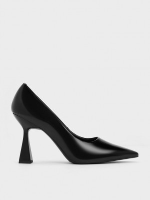 Pumps Charles & Keith Trapeze Heel Pointed-Bombeu Negrii | 098QRVOSI