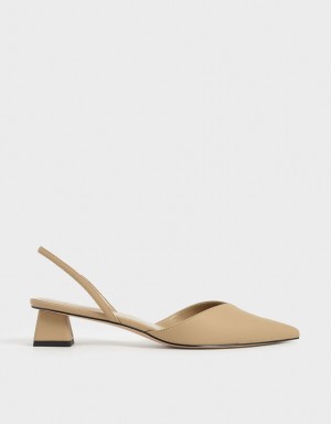 Pumps Charles & Keith Trapeze Heel Slingback Bej | 843VUFNYZ