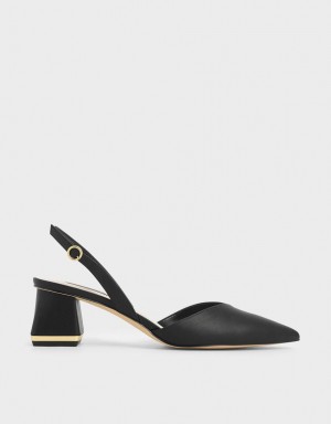 Pumps Charles & Keith Trapeze Heel Slingback Negrii | 235EZXTNQ