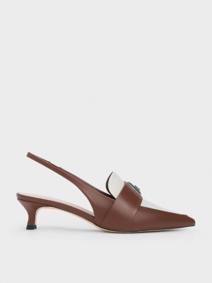 Pumps Charles & Keith Trice Metallic Accent Pointed-Bombeu Slingback Maro | 638EJQRXN