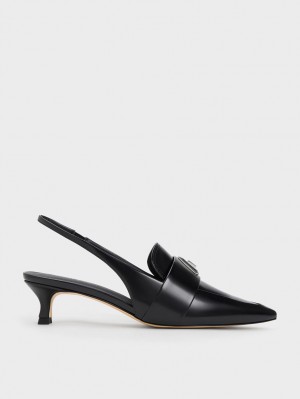 Pumps Charles & Keith Trice Metallic Accent Pointed-Bombeu Slingback Negrii | 269QRTNHO