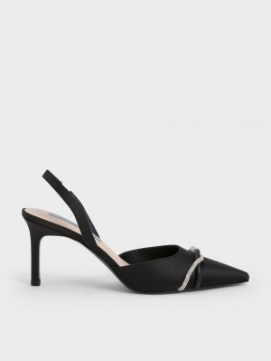 Pumps Charles & Keith Twist Detail Satin Slingback Negrii | 905JVHLGT