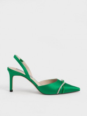 Pumps Charles & Keith Twist Detail Satin Slingback Verzi | 169GLVBWD