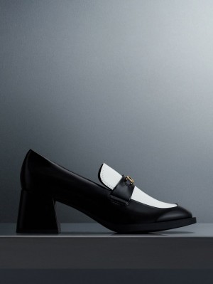 Pumps Charles & Keith Two-Tone Metallic Accent Block Heel Loafer Negrii | 179CSGMHV
