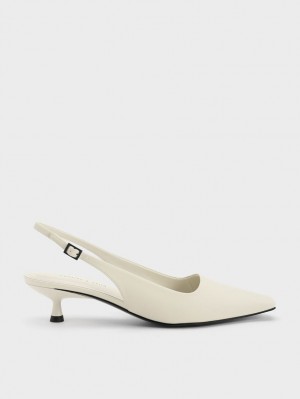 Pumps Charles & Keith Vita Square-Bombeu Slingback Albi | 723SQUBKR