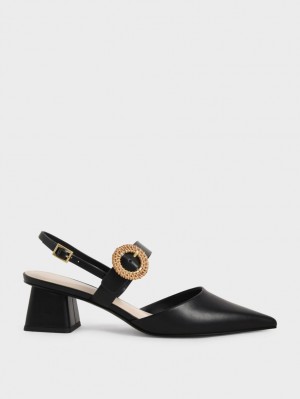 Pumps Charles & Keith Woven Cu Catarama Slingback Toc Negrii | 731ZBSMQV