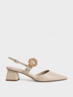Pumps Charles & Keith Woven Cu Catarama Slingback Toc Bej | 590HABYZT