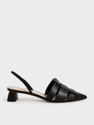 Pumps Charles & Keith Woven Slingback Negrii | 012CZIMKO