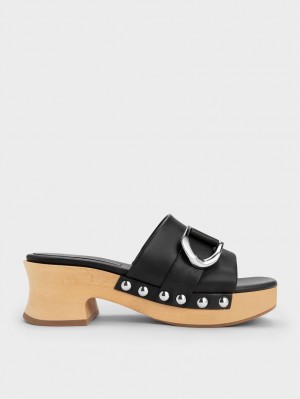 Saboti Charles & Keith Gabine Studded Piele Negrii | 392ZATVOB