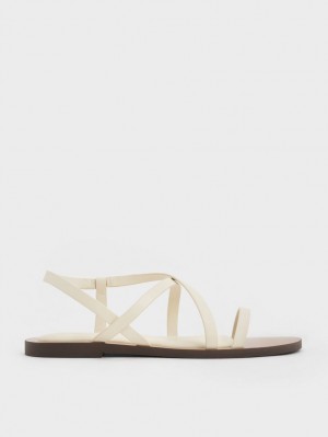 Sandale Cu Curea Charles & Keith Asymmetrical Albi | 731SBEHZI