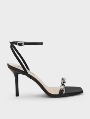 Sandale Cu Curea Charles & Keith Chain-Embellished Ankle Negrii | 912EQTXRN