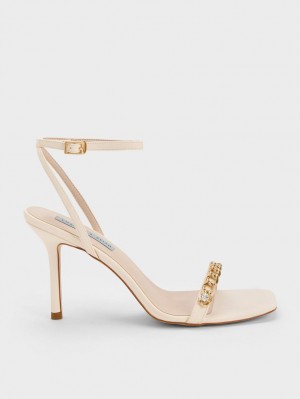 Sandale Cu Curea Charles & Keith Chain-Embellished Ankle Albi | 190JHPEYQ