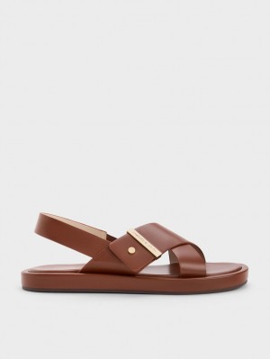 Sandale Cu Curea Charles & Keith Crossover Back Maro | 208WPVMGS