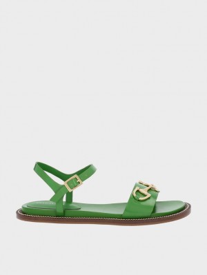 Sandale Cu Curea Charles & Keith Horsebit Back Verzi | 682IULFSE