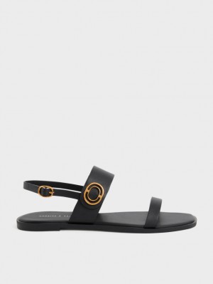 Sandale Cu Curea Charles & Keith Metallic Accent Back Negrii | 174HGZUNW