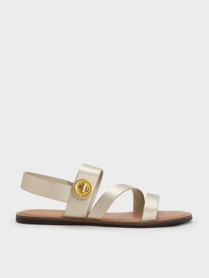 Sandale Cu Curea Charles & Keith Metallic Asymmetric Aurii | 806VOHIJM