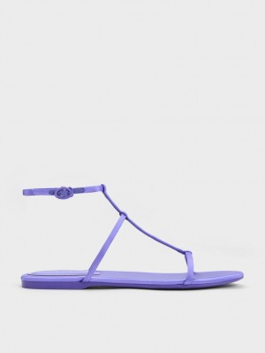 Sandale Cu Curea Charles & Keith Recycled Polyester T-Bar Ankle Violet | 018ONWLMD
