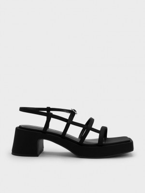 Sandale Cu Curea Charles & Keith Selene Flower-Cu Catarama Negrii | 164LNOKFM