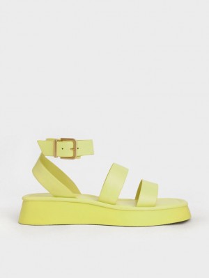 Sandale Cu Curea Charles & Keith Square Bombeu Ankle Galbeni | 183IGFVTU