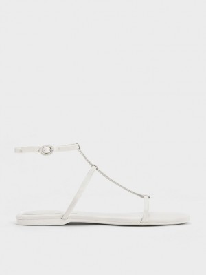 Sandale Cu Curea Charles & Keith T-Bar Ankle Albi | 019WAMFRZ