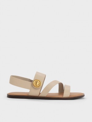 Sandale Cu Curea Charles & Keith Yara Asymmetric Bej | 970BXRVPQ