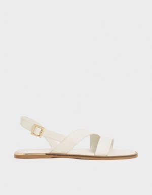 Sandale Plate Charles & Keith Asymmetric Curea Slingback Albi | 649XVNBZS