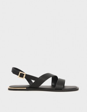 Sandale Plate Charles & Keith Asymmetric Curea Slingback Negrii | 748POZMSV