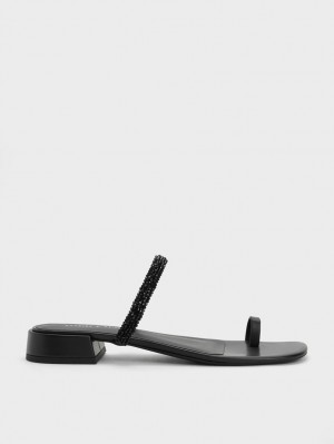 Sandale Plate Charles & Keith Beaded Bombeu-Ring Negrii | 752XJNQDZ
