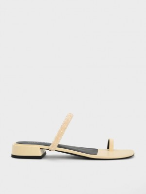 Sandale Plate Charles & Keith Beaded Bombeu-Ring Galbeni | 893DLWNTS