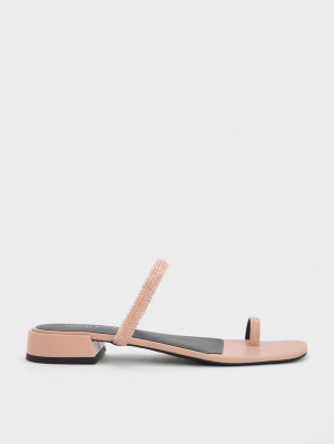Sandale Plate Charles & Keith Beaded Bombeu-Ring Bej | 376DHRETB